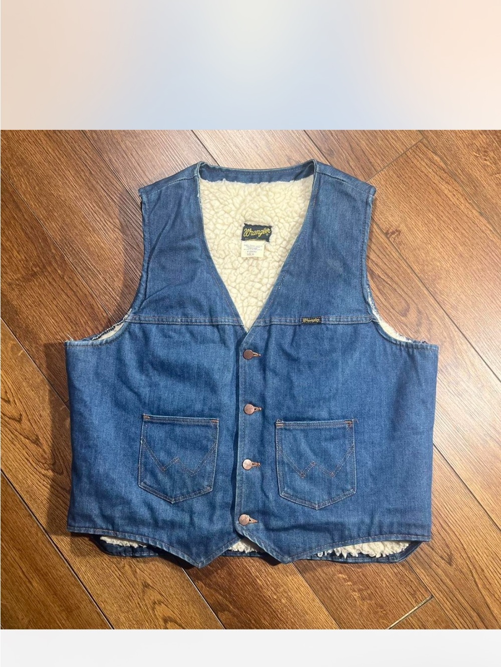 Wrangler Blue Denim Sherpa Vest with Cream Lining